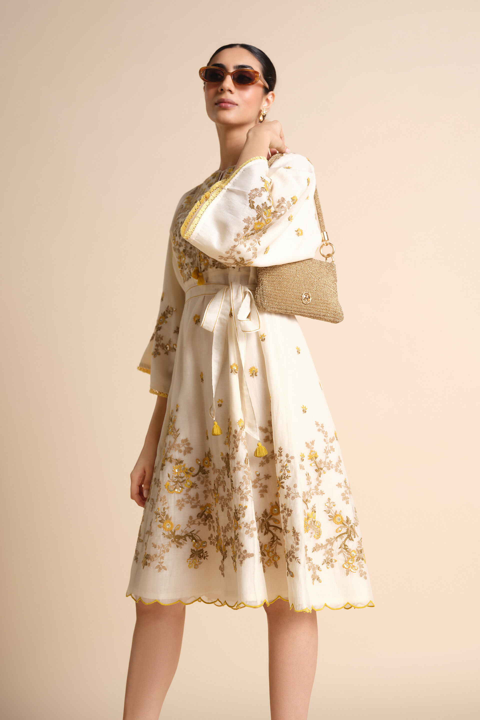 Amra Embroidered Mul Dress - Natural, Natural, image 11